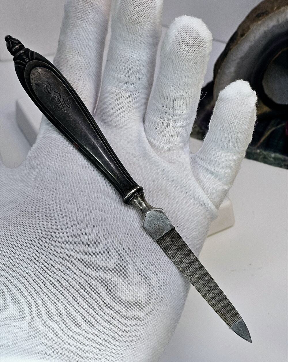 Antique 925 Weighted Silver Engraved "GM" Nail File